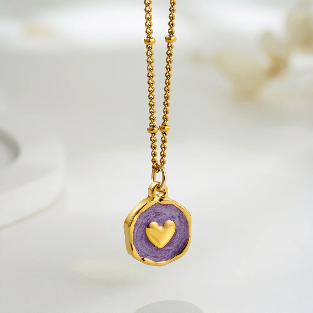 Celeste Talisman Necklace – Heart, Lavender enamel