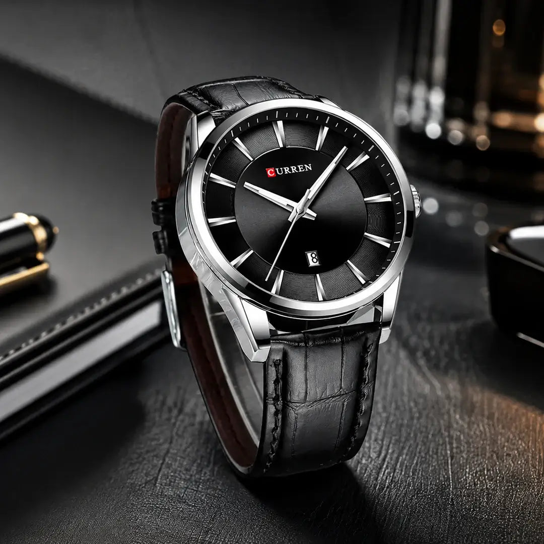 Montclair men’s black dial watch with leather strap in a premium setting