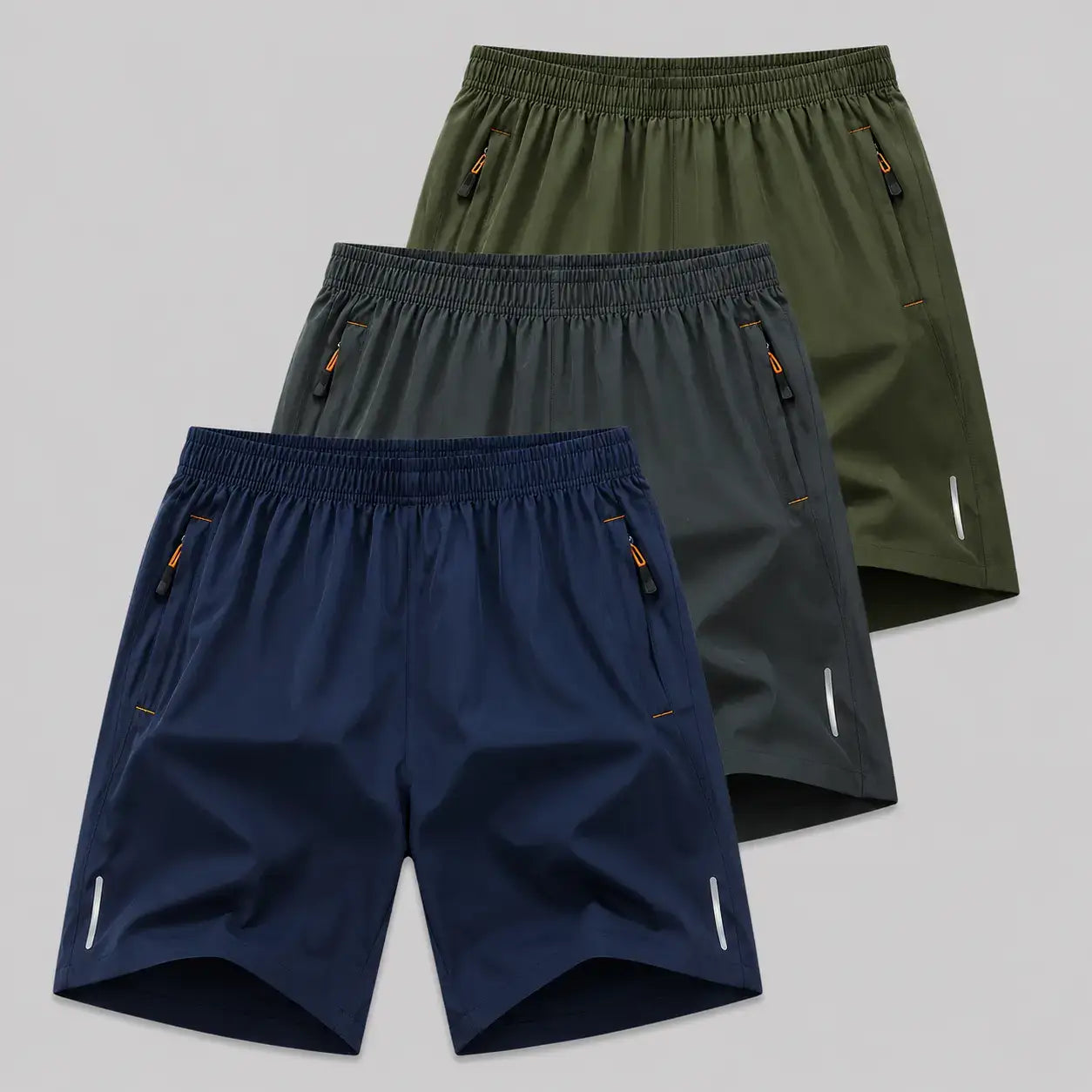 AeroDry Men's Shorts 3-Pack – Navy, Grey and Green Quick-Dry Stretch Shorts