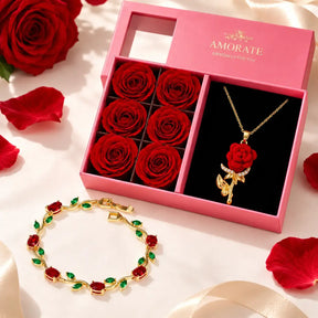 Rose Necklace of Love gift set with free multicolour bracelet and luxury rose box