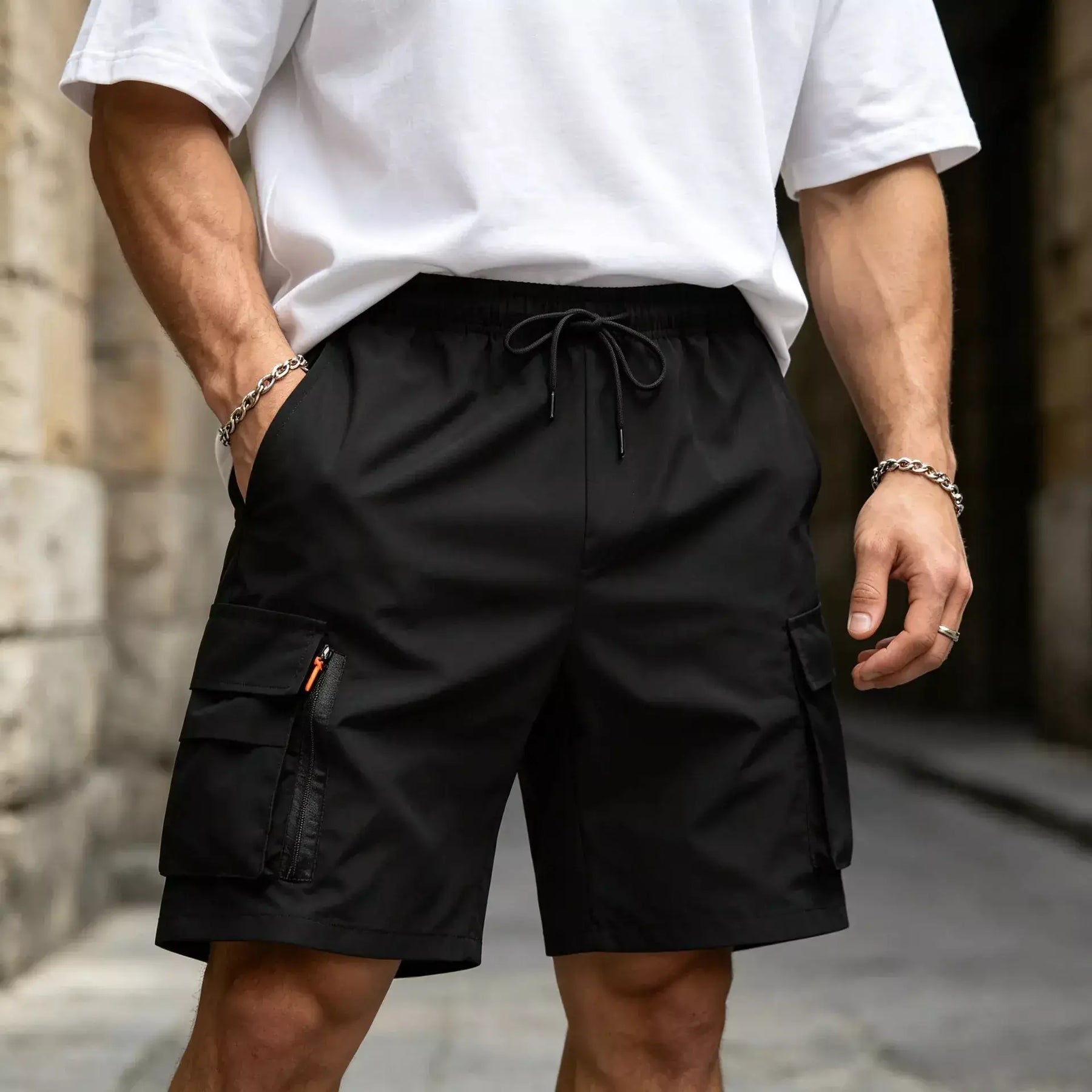 Kairo™ Men's Black Cargo Shorts worn with a casual everyday outfit