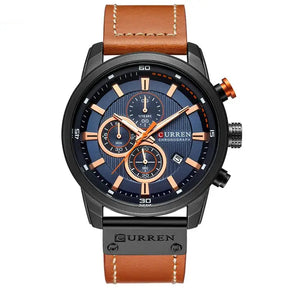 Valen men’s black and blue watch with brown leather strap