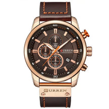 Valen men’s rose gold watch with dark brown leather strap