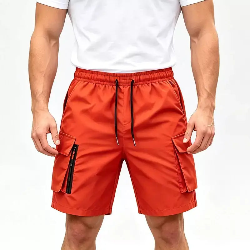 Kairo™ Men's Cargo Shorts in red with multi-pocket design and drawcord waist