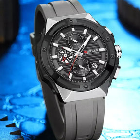 Grey Vortex Men’s Watch with silicone strap and silver chronograph case