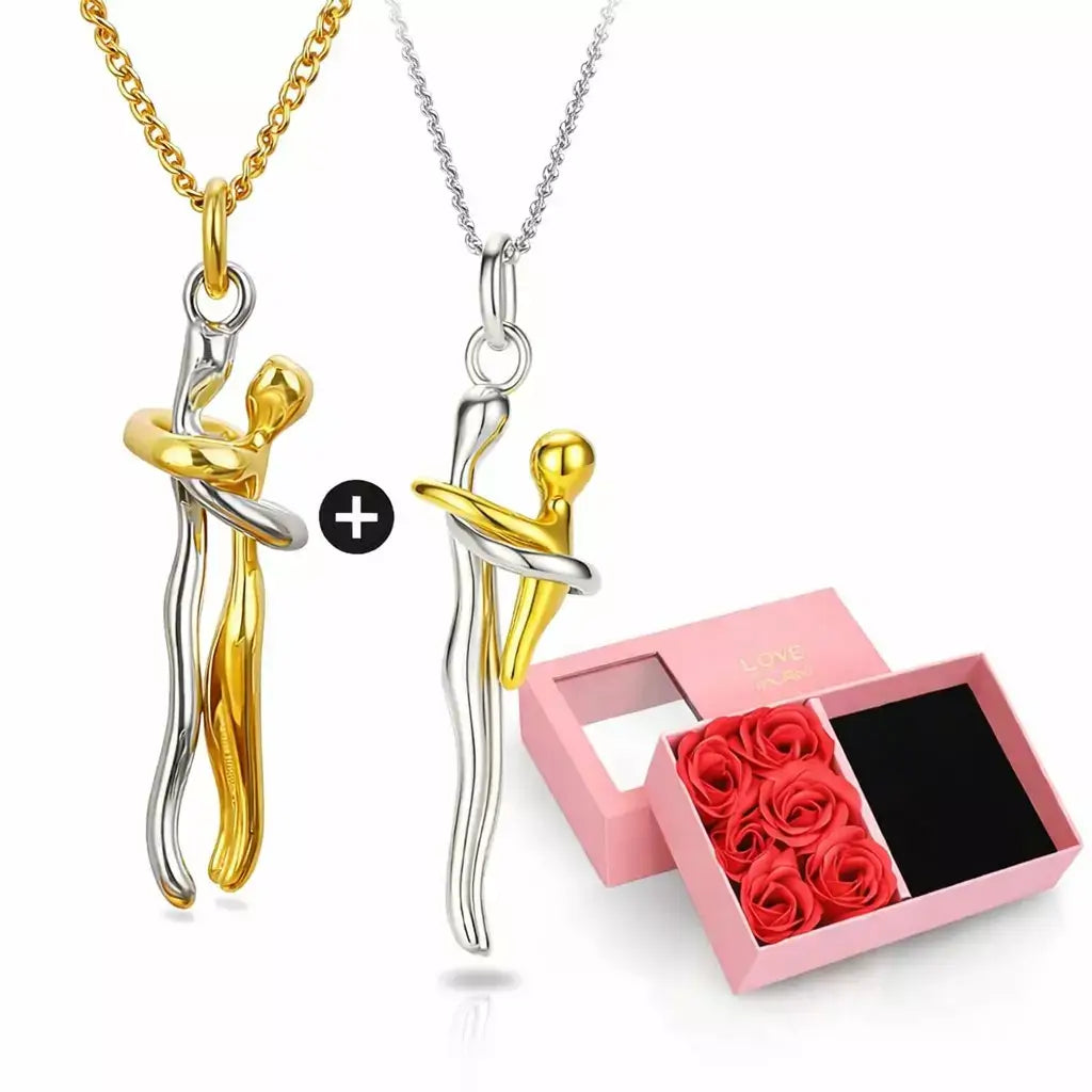 eternal embrace necklace, eternal embrace necklace set, couple necklace set, matching couple necklaces, romantic gift for girlfriend, meaningful gift for her, necklace gift for girlfriend, gift for wife, mother and child necklace, family necklace gift, necklace with rose gift box, luxury rose box gift, anniversary gift for girlfriend, sentimental gift for her, buy 1 get 1 free necklace