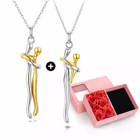 eternal embrace necklace, eternal embrace necklace set, couple necklace set, matching couple necklaces, romantic gift for girlfriend, meaningful gift for her, necklace gift for girlfriend, gift for wife, mother and child necklace, family necklace gift, necklace with rose gift box, luxury rose box gift, anniversary gift for girlfriend, sentimental gift for her, buy 1 get 1 free necklace