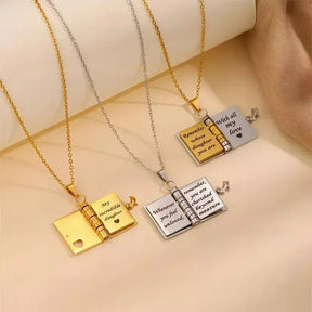 Engraved Book Necklace for Daughter,ngraved necklace for daughter, book pendant necklace, personalised gift for daughter, stainless steel necklace, openable book pendant, sentimental jewellery, birthday gift for daughter, meaningful gift, daughters necklace, heartwarming gift