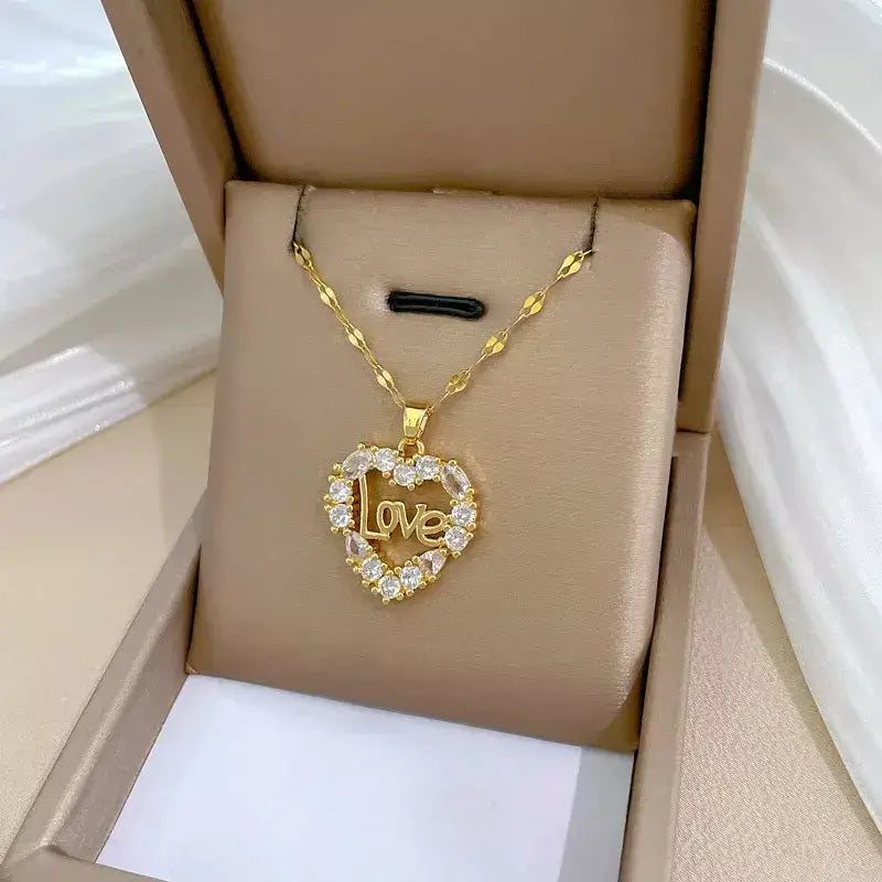 Love Women’s Necklace,love women’s necklace, gold women’s necklace, zircon heart pendant necklace, elegant necklace for her, romantic jewellery gift, stainless steel women’s necklace, timeless women’s jewellery, sparkling heart pendant necklace, delicate necklace for women, anniversary gift necklace, Valentine’s Day gift necklace, luxury women’s jewellery UK