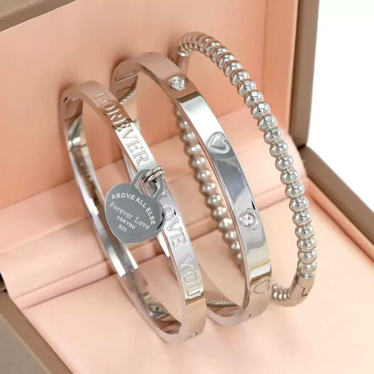 Love Heart Bracelet Set for women, stackable love heart bracelet, stainless steel heart bracelet gift, elegant jewellery for girlfriend, birthday gift bracelet for her, romantic love bracelet set, everyday women’s bracelet, Valentine’s gift jewellery for girlfriend, high-quality love heart bracelet, fashion bracelet for women UK, heart jewellery set for women, jewellery gift for her special occasion, premium love heart bracelet set
