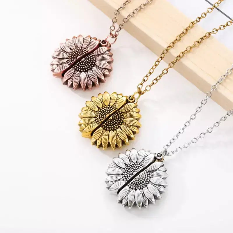 You Are My Sunshine – Sunflower Pendant Necklace,sunflower necklace, sunflower pendant, daisy chain necklace, floral pendant jewellery, friendship necklace, gift for best friend, meaningful necklace, engraved locket necklace, gift for her, sentimental gift for girlfriend, birthday gift for best friend, jewellery for loved ones, personalised necklace UK, heart necklace for her, boho necklace, bohemian jewellery, delicate pendant necklace, stainless steel necklace, everyday jewellery UK