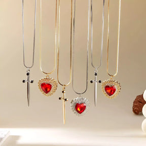 Heart & Sword Zircon Necklace Set - Buy 1, Get 2,
buy heart sword necklace, heart sword necklace UK online, romantic jewellery gift for girlfriend, unique valentine’s gift for her, affordable zircon necklace set, waterproof stainless steel heart necklace, heart sword zircon necklace set, heart and sword pendant meaning, zircon crystal heart necklace, unique couple necklace set, stainless steel romantic jewellery