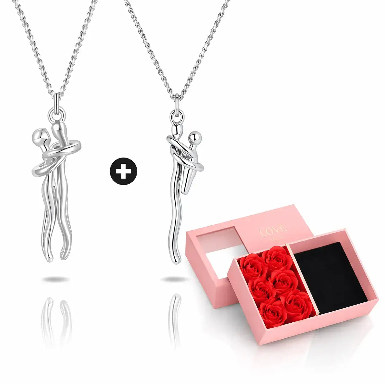 eternal embrace necklace, eternal embrace necklace set, couple necklace set, matching couple necklaces, romantic gift for girlfriend, meaningful gift for her, necklace gift for girlfriend, gift for wife, mother and child necklace, family necklace gift, necklace with rose gift box, luxury rose box gift, anniversary gift for girlfriend, sentimental gift for her, buy 1 get 1 free necklace