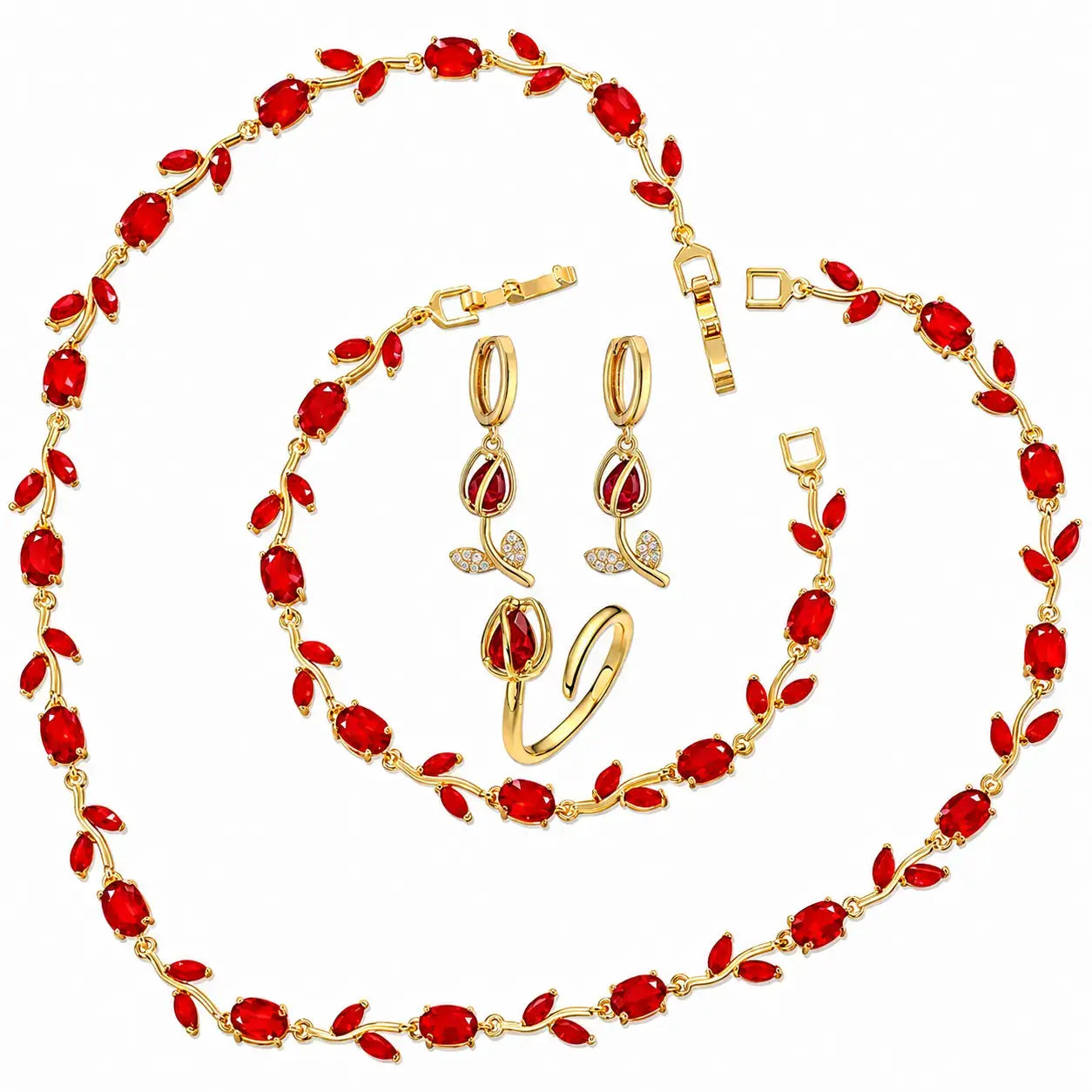 tulip jewellery set, jewellery gift for her, gift for women, luxury jewellery set, women's jewellery set, floral jewellery set, necklace bracelet earrings ring set, premium jewellery gift, elegant jewellery set, jewellery with gift box