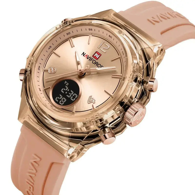 Elegance Dual Display Ladies’ Watch, ladies watch, women’s watches UK, dual display watch, analogue and digital watch, stylish ladies watch, elegant women’s watch, water resistant ladies watch, modern ladies quartz watch, silicone strap ladies watch