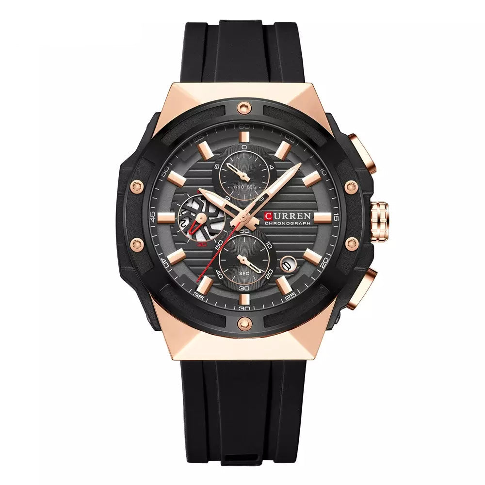 Vortex Men’s Watch in black with rose gold details and chronograph dial
