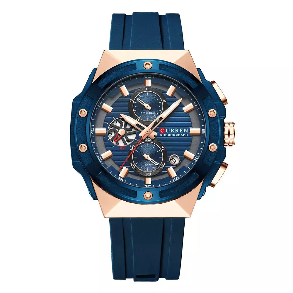 Vortex Men’s Watch in blue with rose gold details and chronograph dial