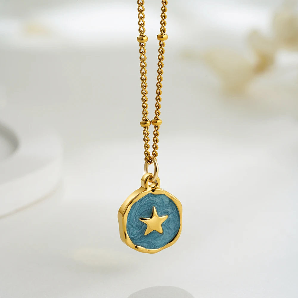 Celeste Talisman Necklace – Star, Ocean Blue enamel