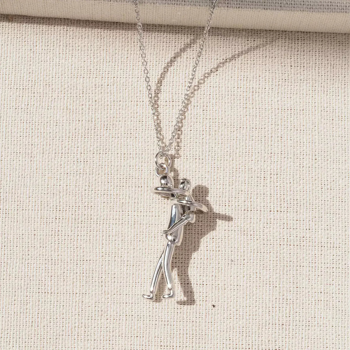 Silver Father & Son Hug Pendant Necklace – Elegant Family Keepsake