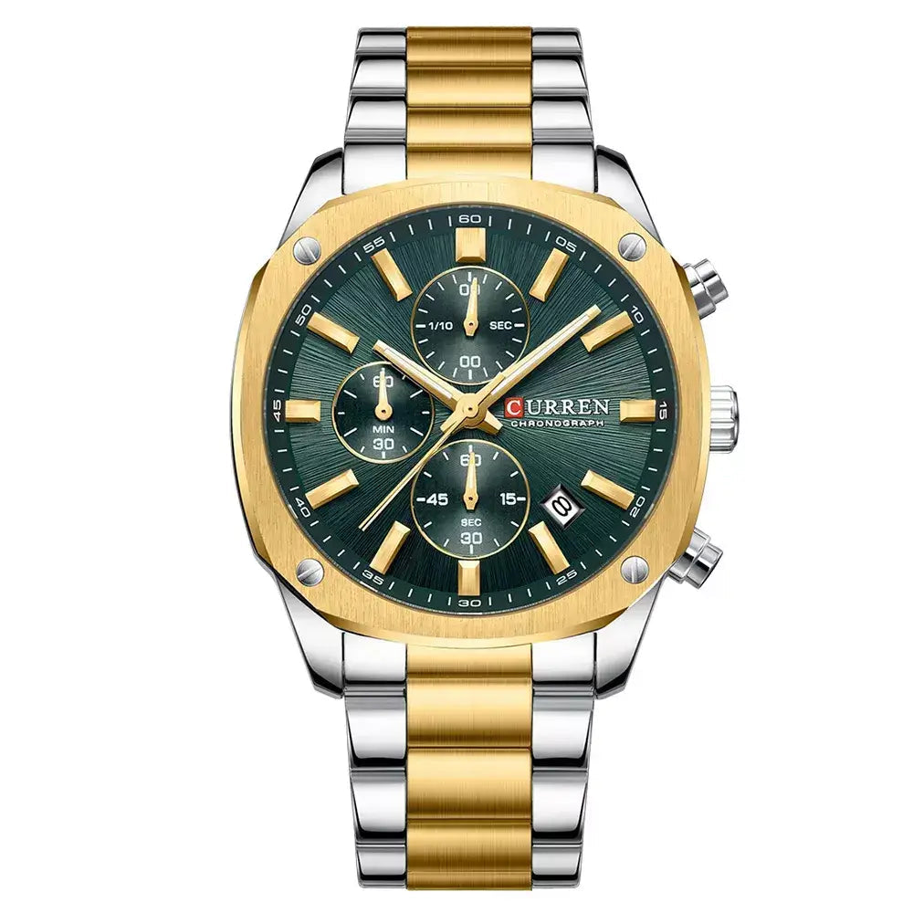 Veltrix Men’s Chronograph Watch in gold and silver with green dial