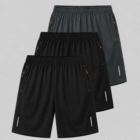AeroDry Men's Black Shorts 3-Pack – Lightweight Quick-Dry Stretch Shorts with Zip Pockets