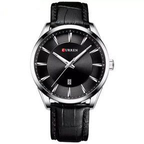 Montclair men’s silver watch with black leather strap and black dial