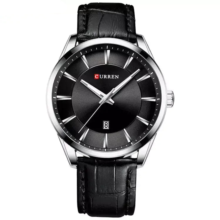 Montclair men’s silver watch with black leather strap and black dial