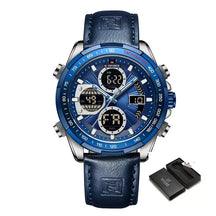 Raventon™ Men’s Chronograph Watch with blue dial and blue leather strap