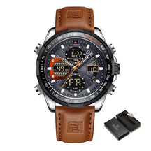 Raventon™ Men’s Military Watch with black dial and brown leather strap