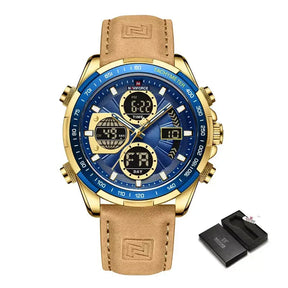 Raventon™ Men’s Chronograph Watch with blue dial and tan leather strap