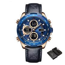 Raventon™ Men’s Chronograph Watch with blue dial and black leather strap