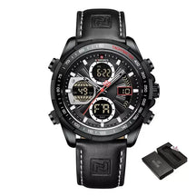 Raventon™ Men’s Military Watch with black dial and black leather strap
